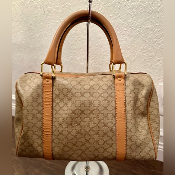 Celine Macadam Boston Bag Beige / Light Brown Coated Canvas - Picture 6 of 16